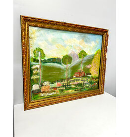 Farm, framed painting on canvas--AS IS