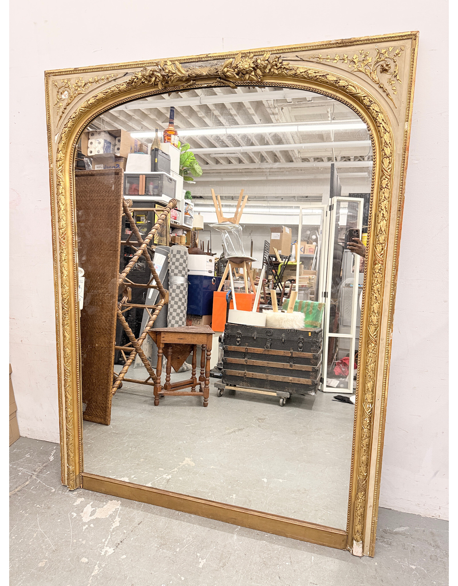 Large Victorian Gilt Carved & Painted Pier Mirror