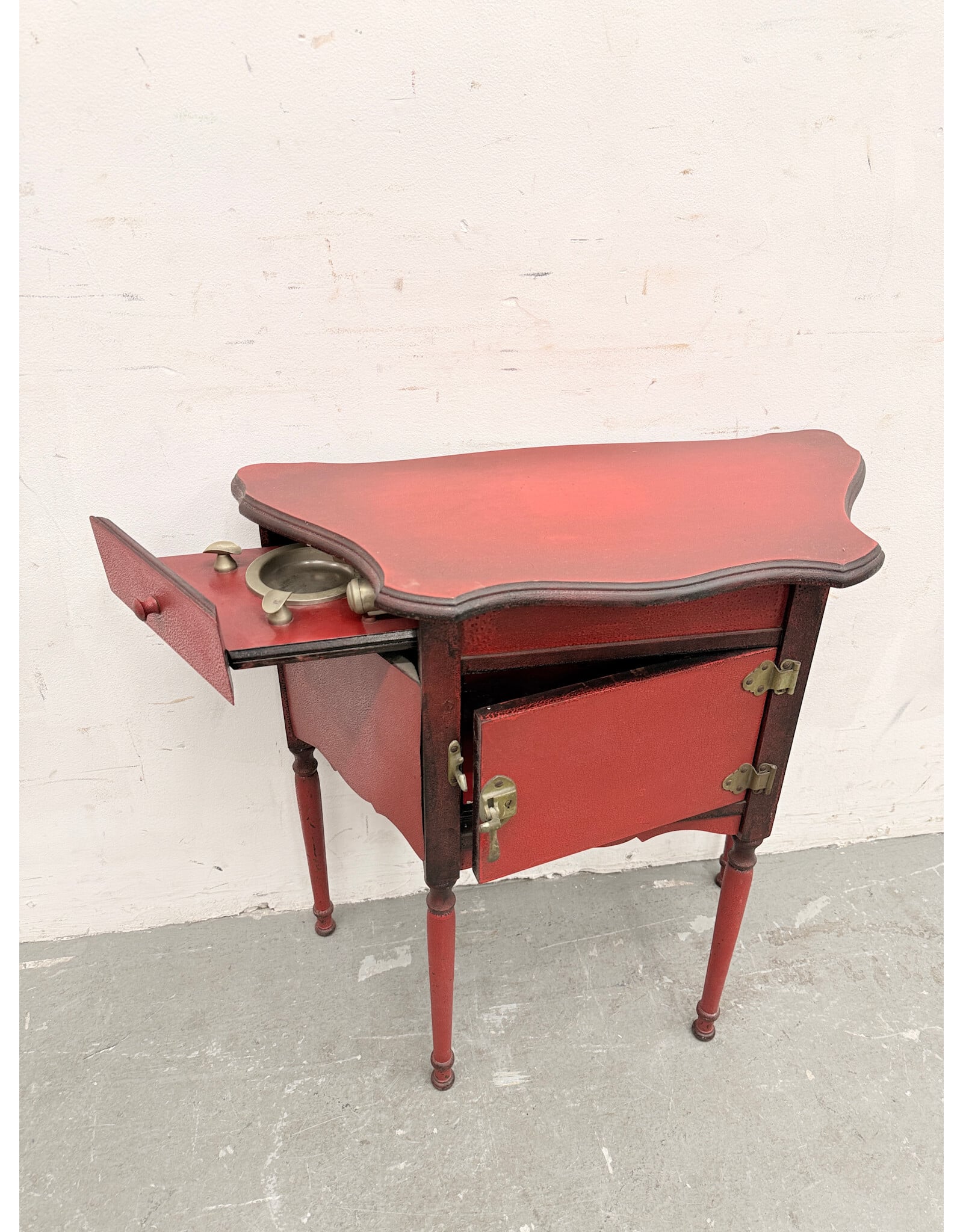 Antique Style Red-Lacquered Smoking Stand/Humidor Cabinet