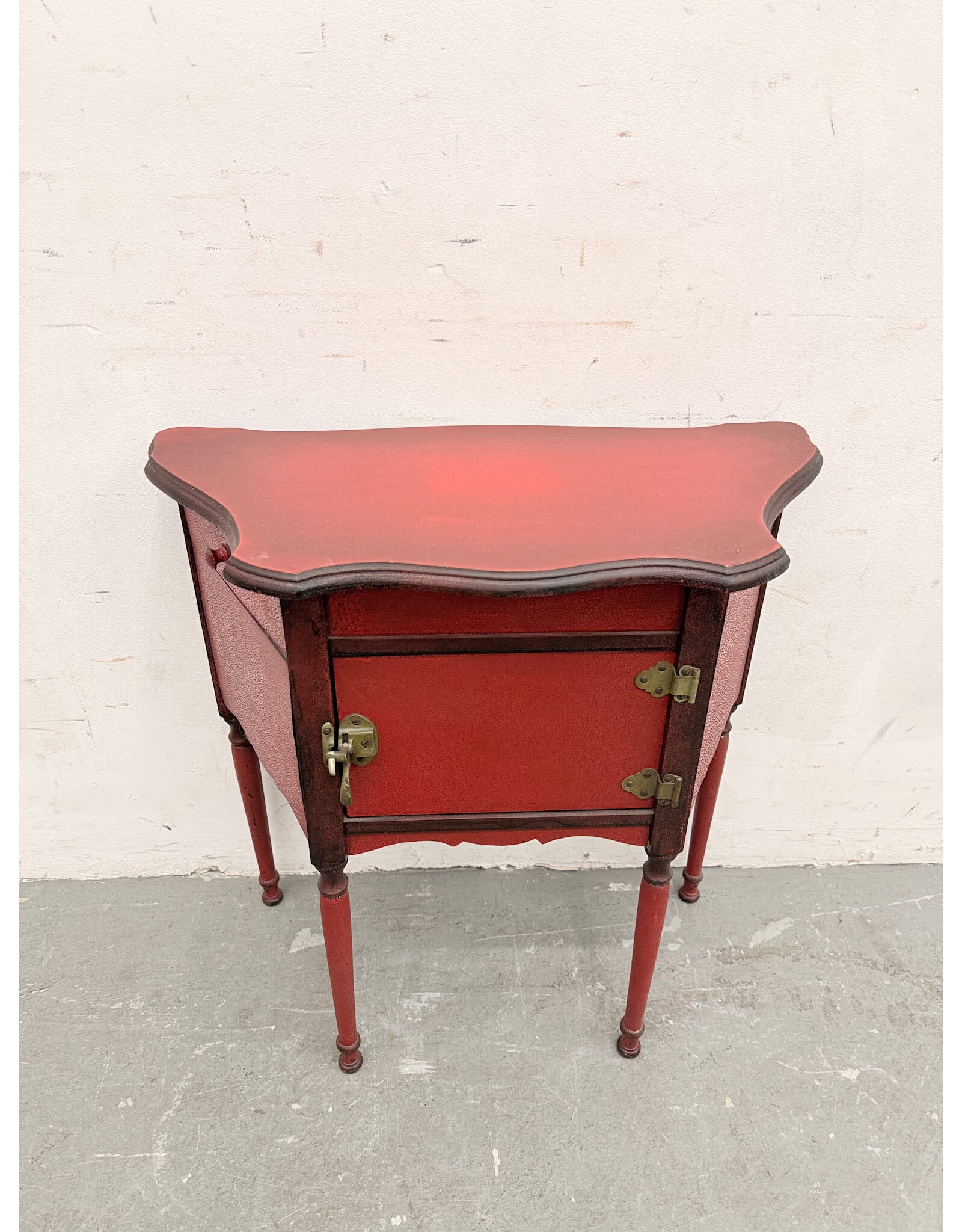 Antique Style Red-Lacquered Smoking Stand/Humidor Cabinet
