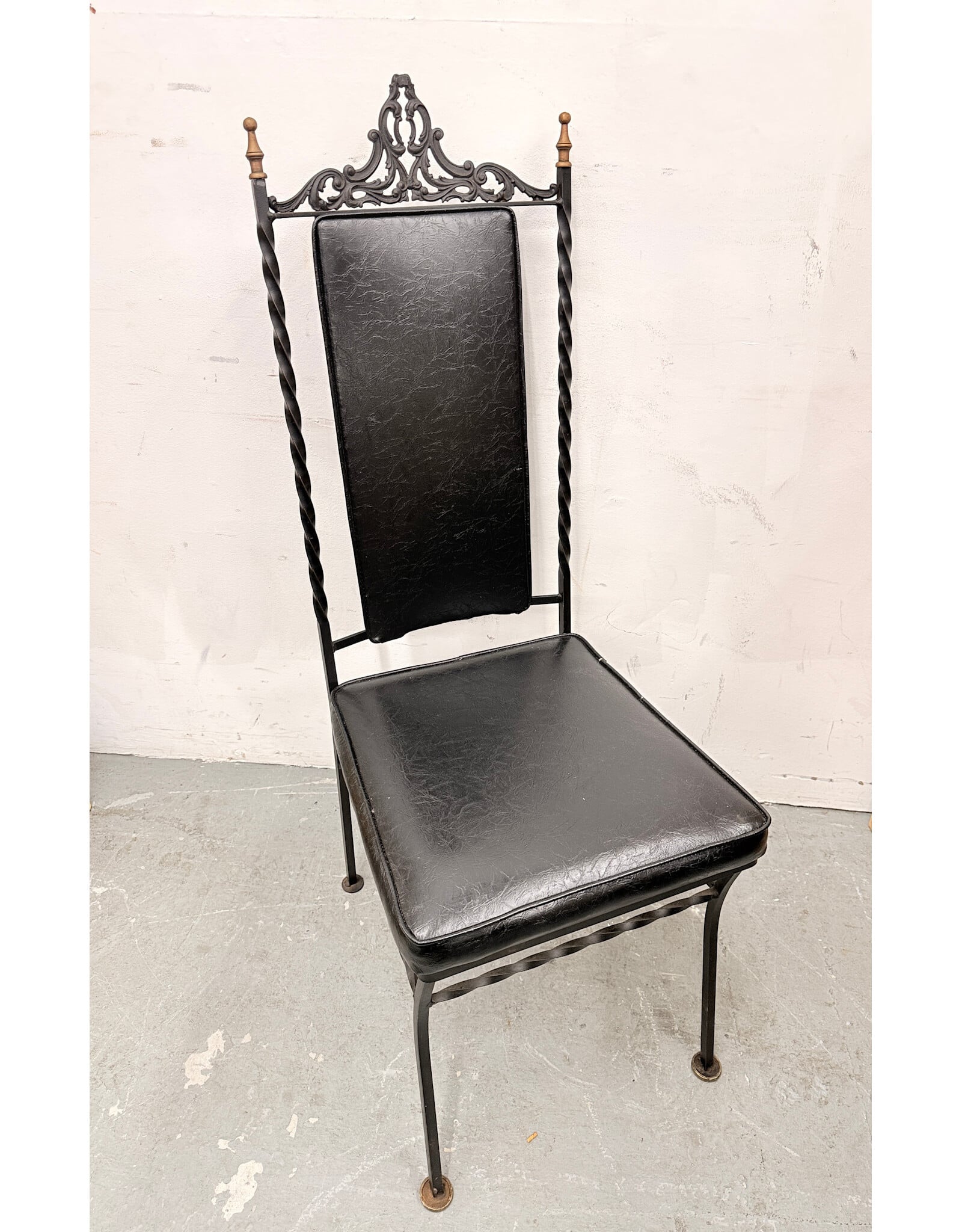 Vintage Style High-Back Wrought Iron Frame Side Dining Chair