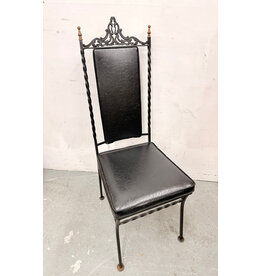 Vintage Style High-Back Wrought Iron Frame Side Dining Chair