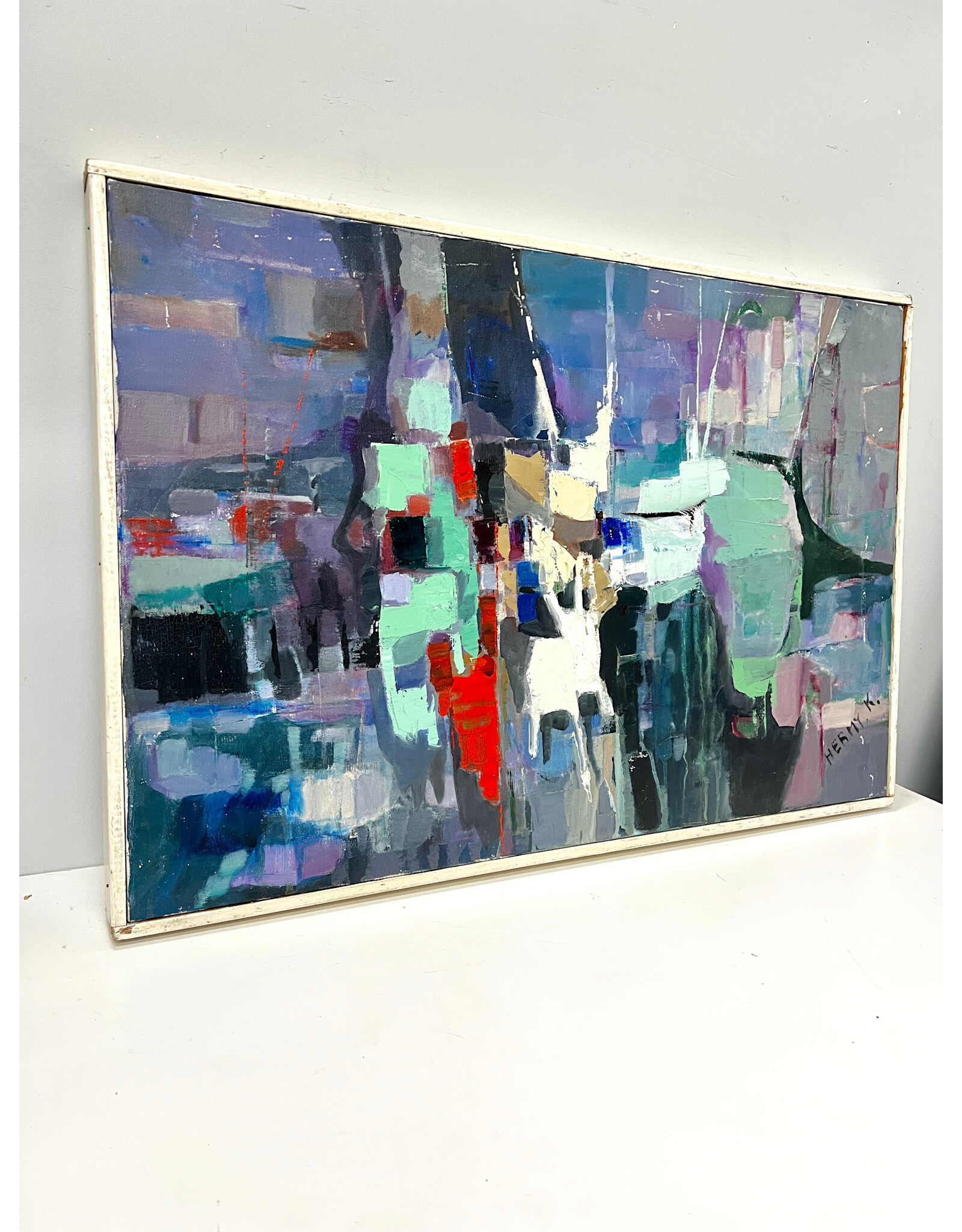 Framed Abstract Painting, sgnd Hermy K.--AS IS