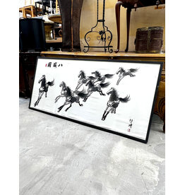 Eight Galloping Horses, framed Xu Beihong Style textile art