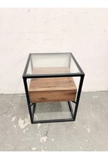 Industrial Style Glass Top, 1 Drawer End Table