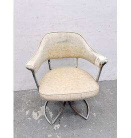 Mid-Century Atomic White Chrome Swivel Club Chair