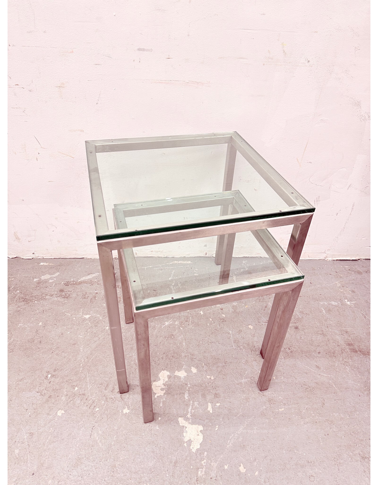 Mid-Century Modern Style Chrome & Glass Nesting Table
