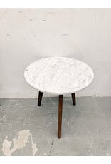 White Marble & Wood Side Table