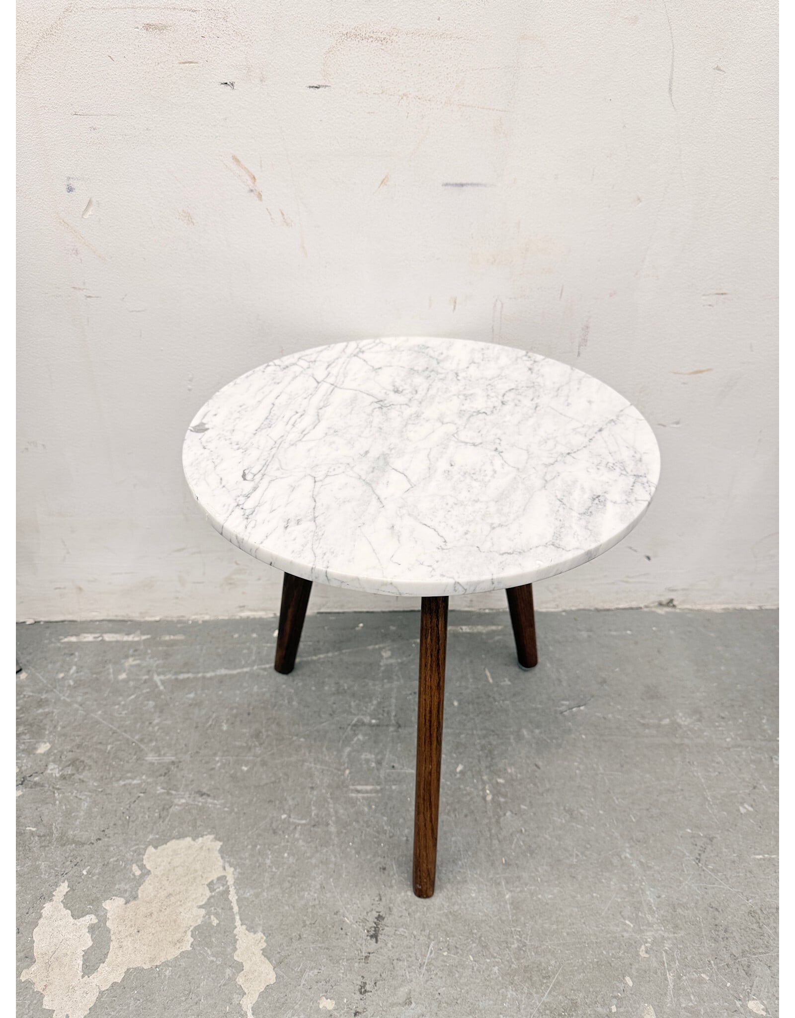 White Marble & Wood Side Table