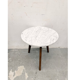 White Marble & Wood Side Table