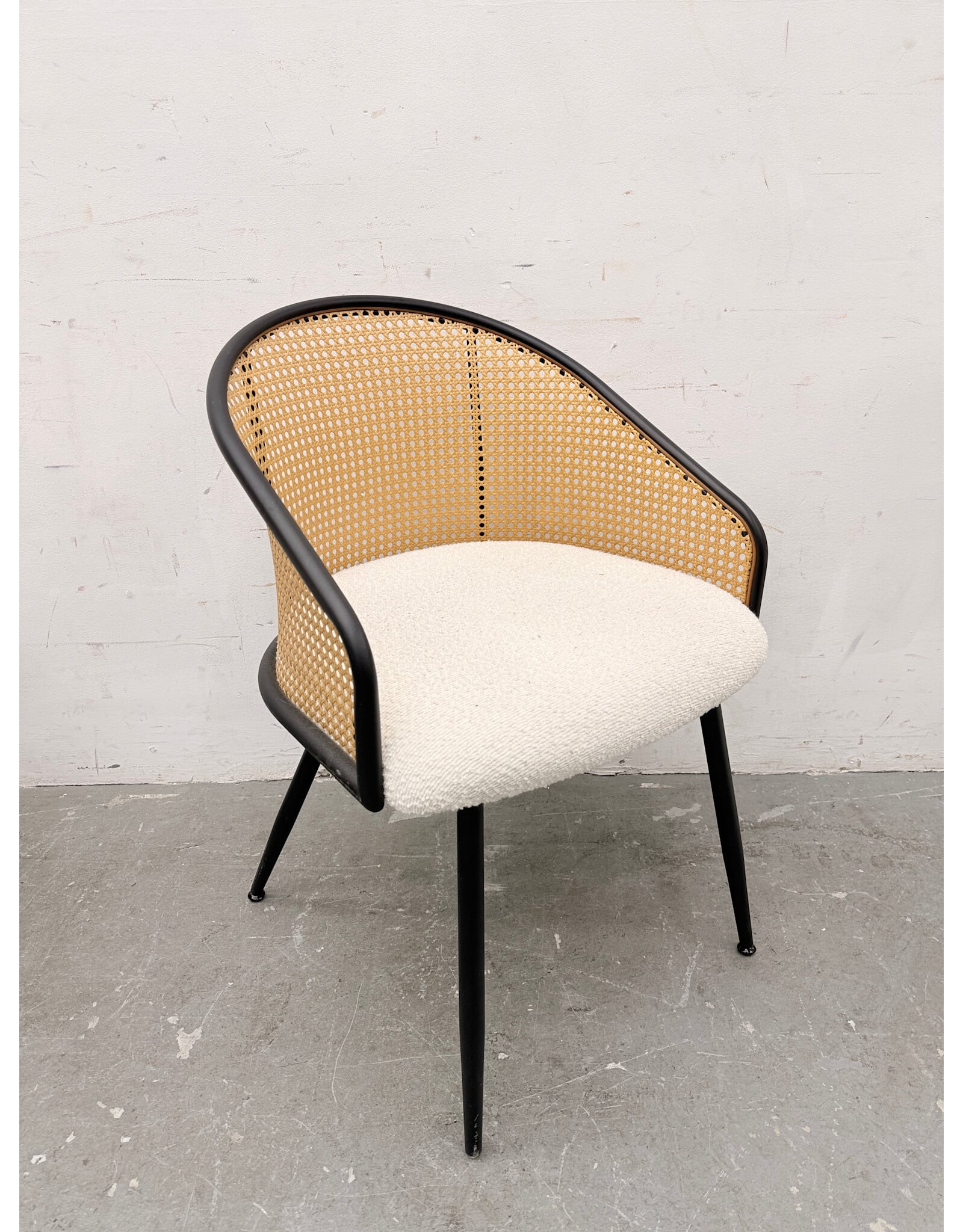 Boucle & Rattan Modern Armchair
