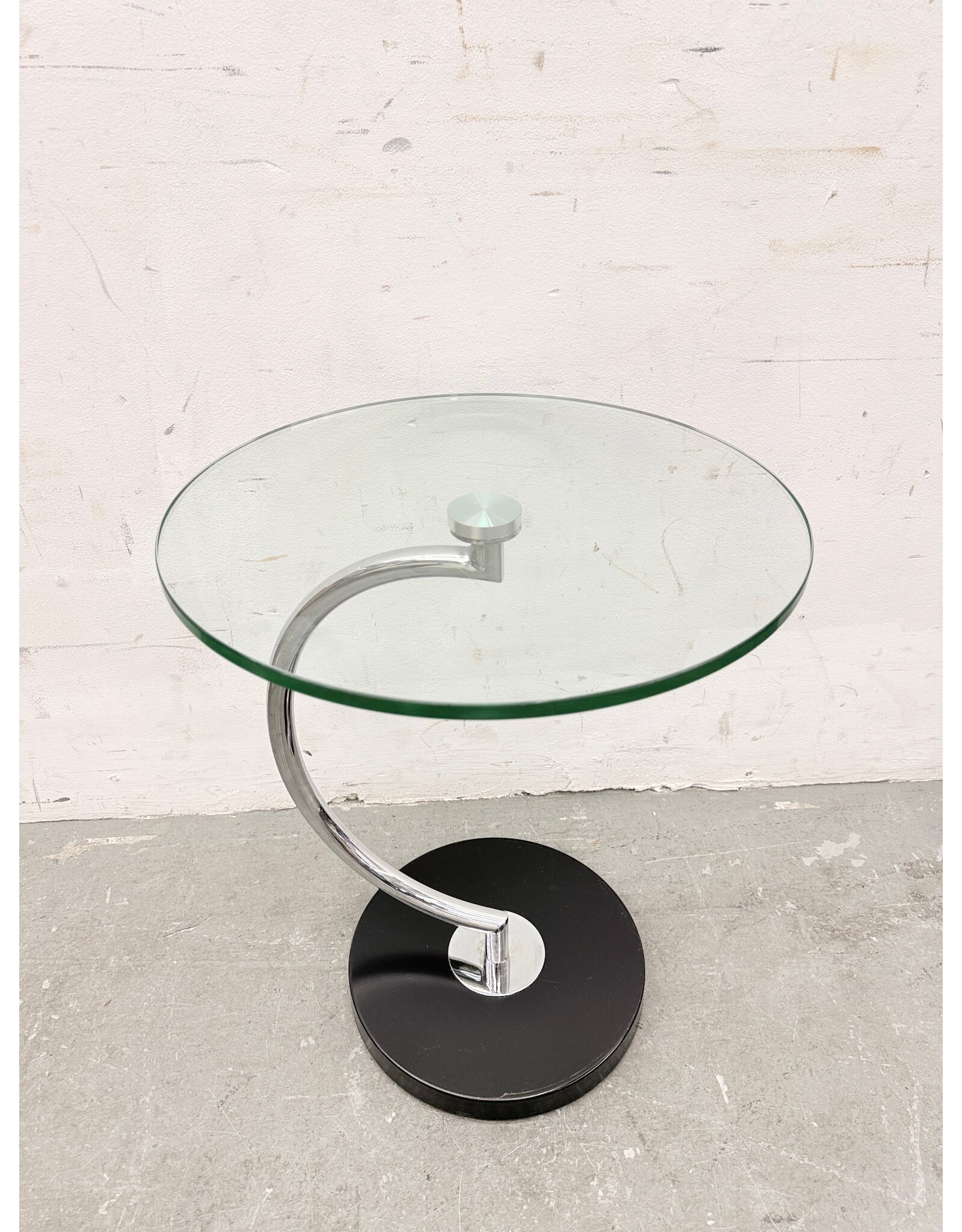 Modern Glass and Chrome C Shape Table