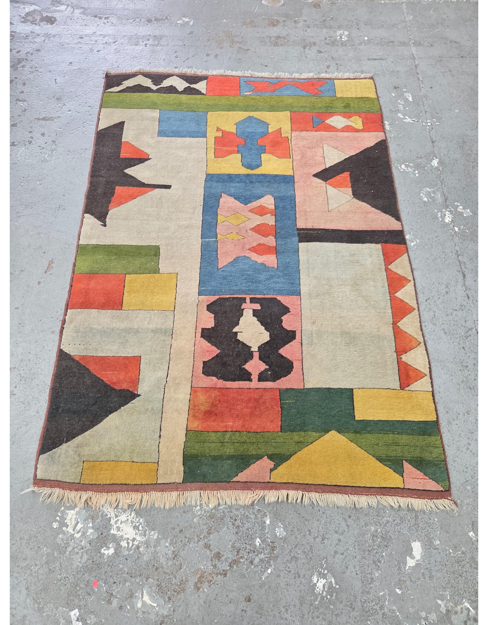 Handwoven Abstract Color Block Wool Area Rug