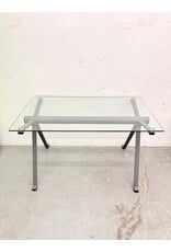 Modern Glass Top & Grey Metal Tubular Frame Desk