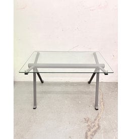 Modern Glass Top & Grey Metal Tubular Frame Desk