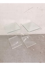 Mid-Century Modern Style Acrylic Side Table with Inset Glass Top