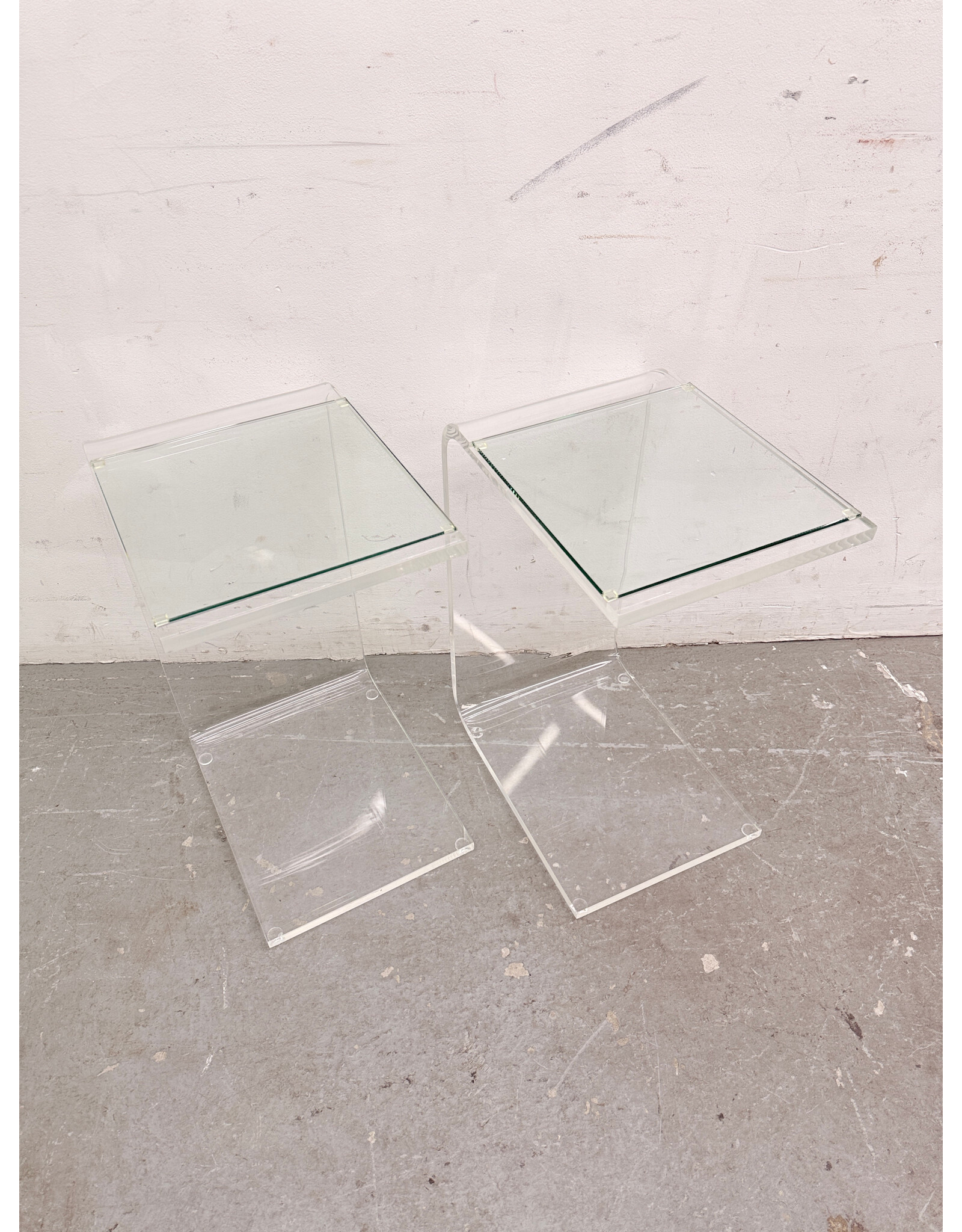 Mid-Century Modern Style Acrylic Side Table with Inset Glass Top