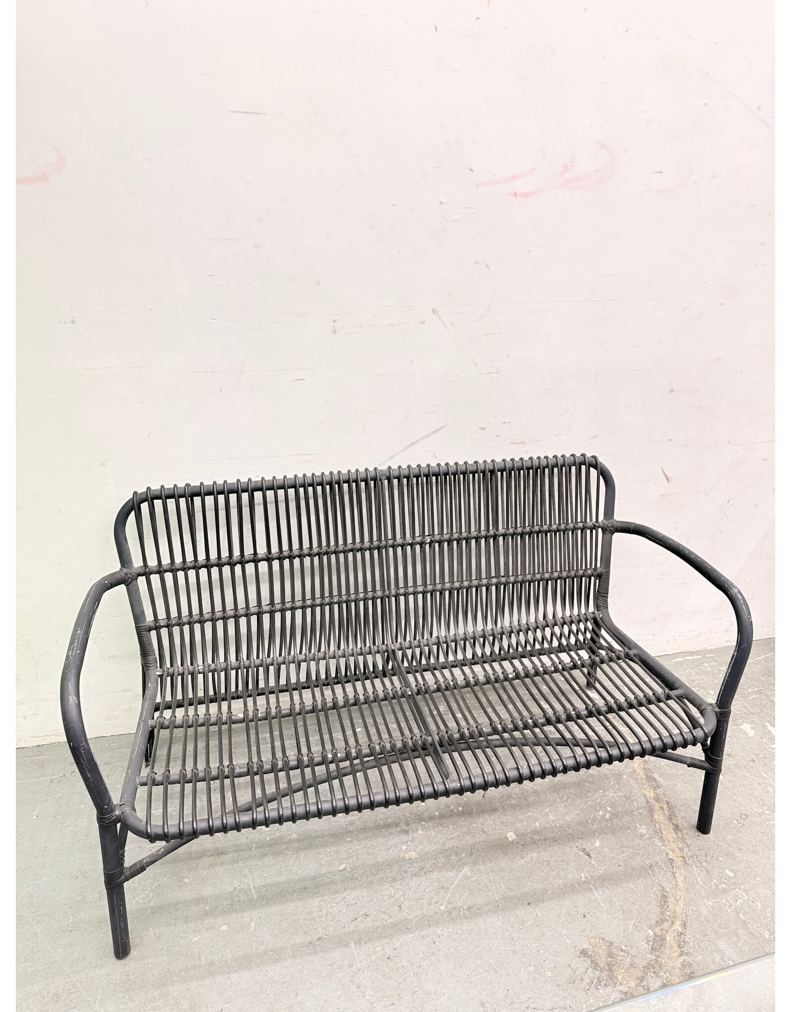 Black Rattan Loveseat Bench