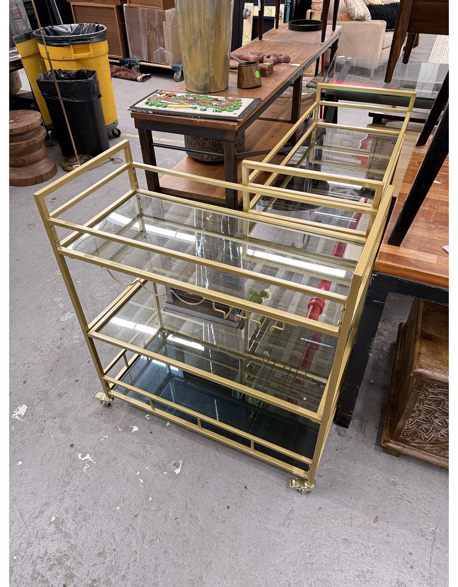 Gold Bar Cart With Wine Storage