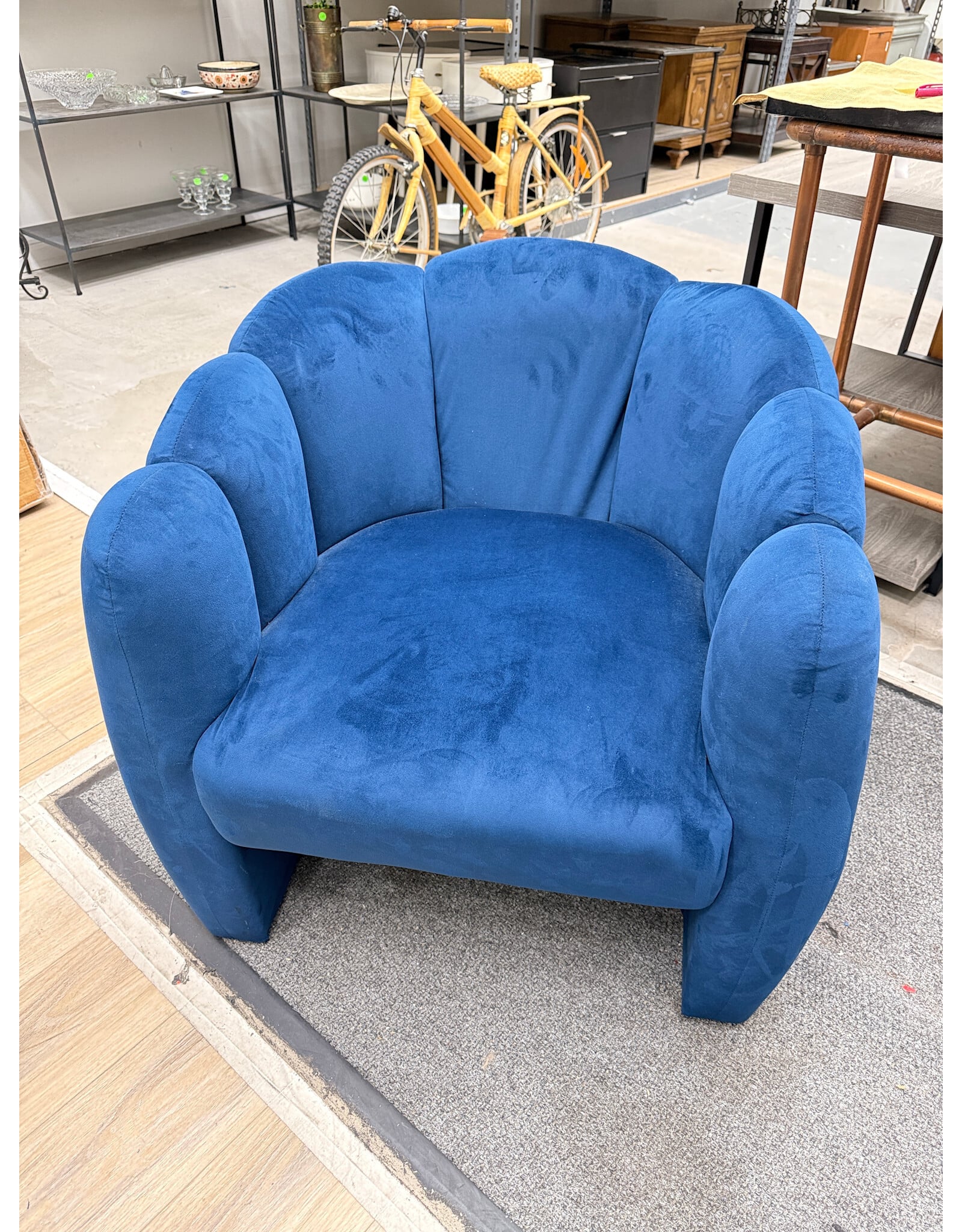 Blue Velvet Scalloped Armchair