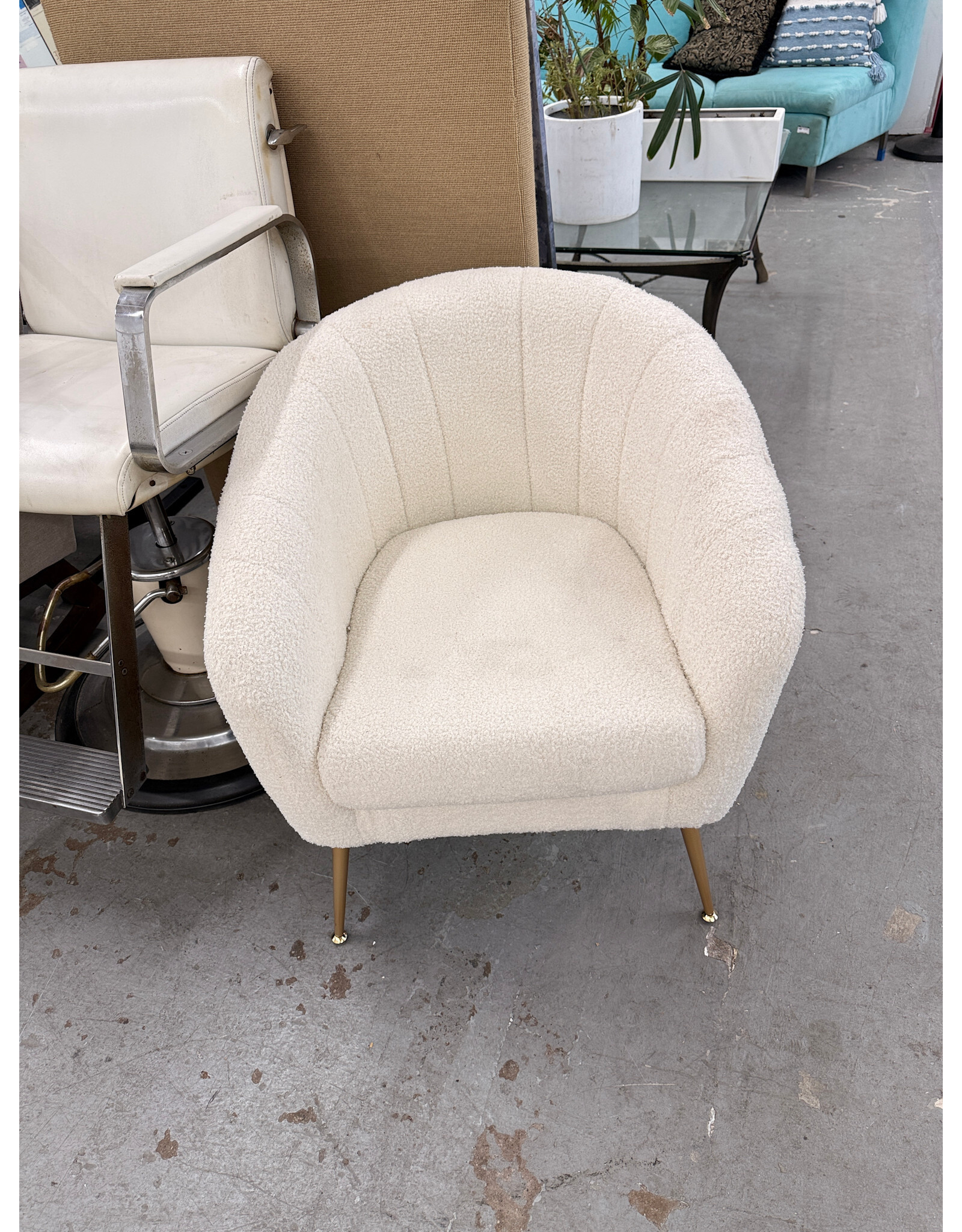 White Boucle Barrel Armchair