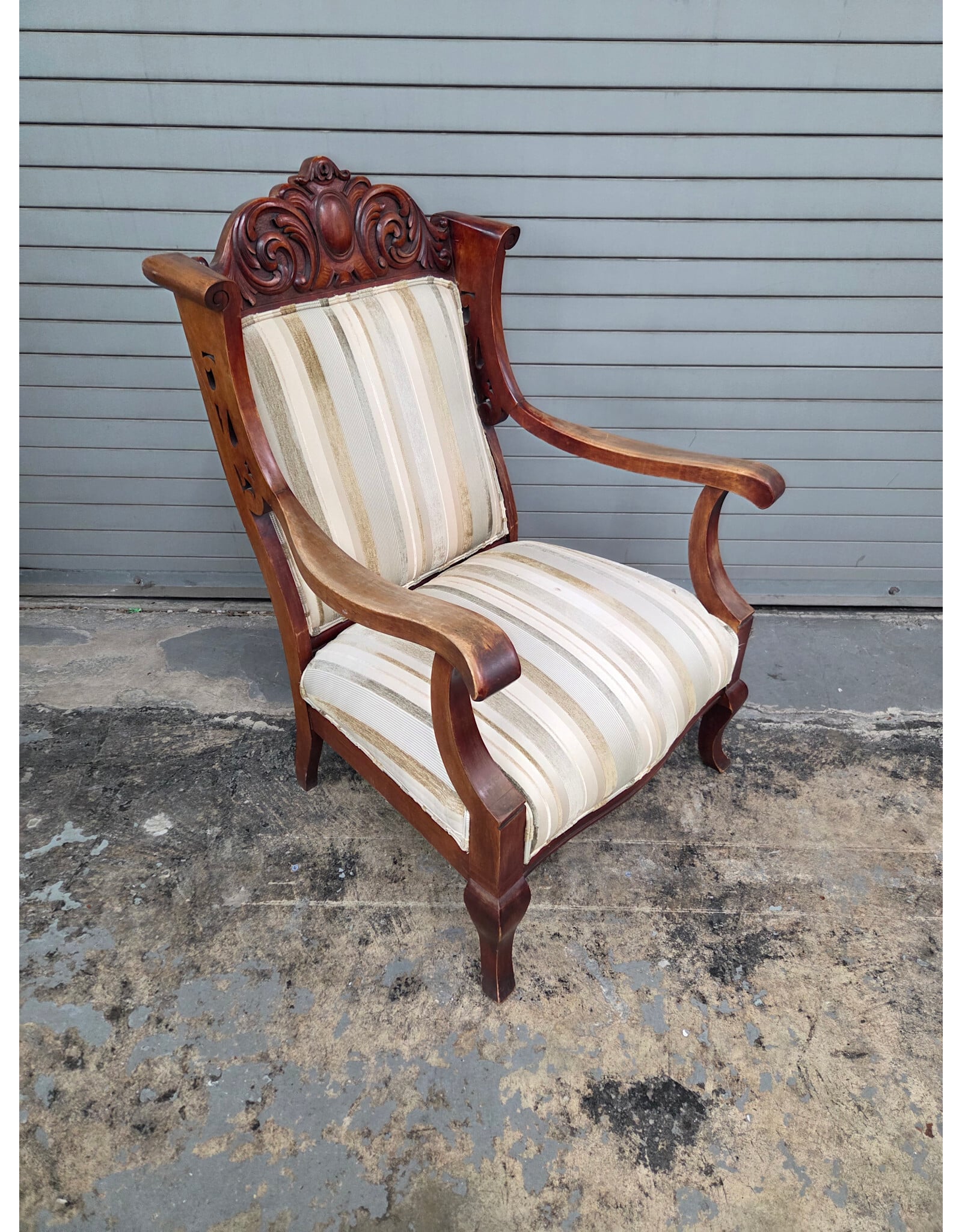 Victorian Style Upholstered Armchair with Footstool