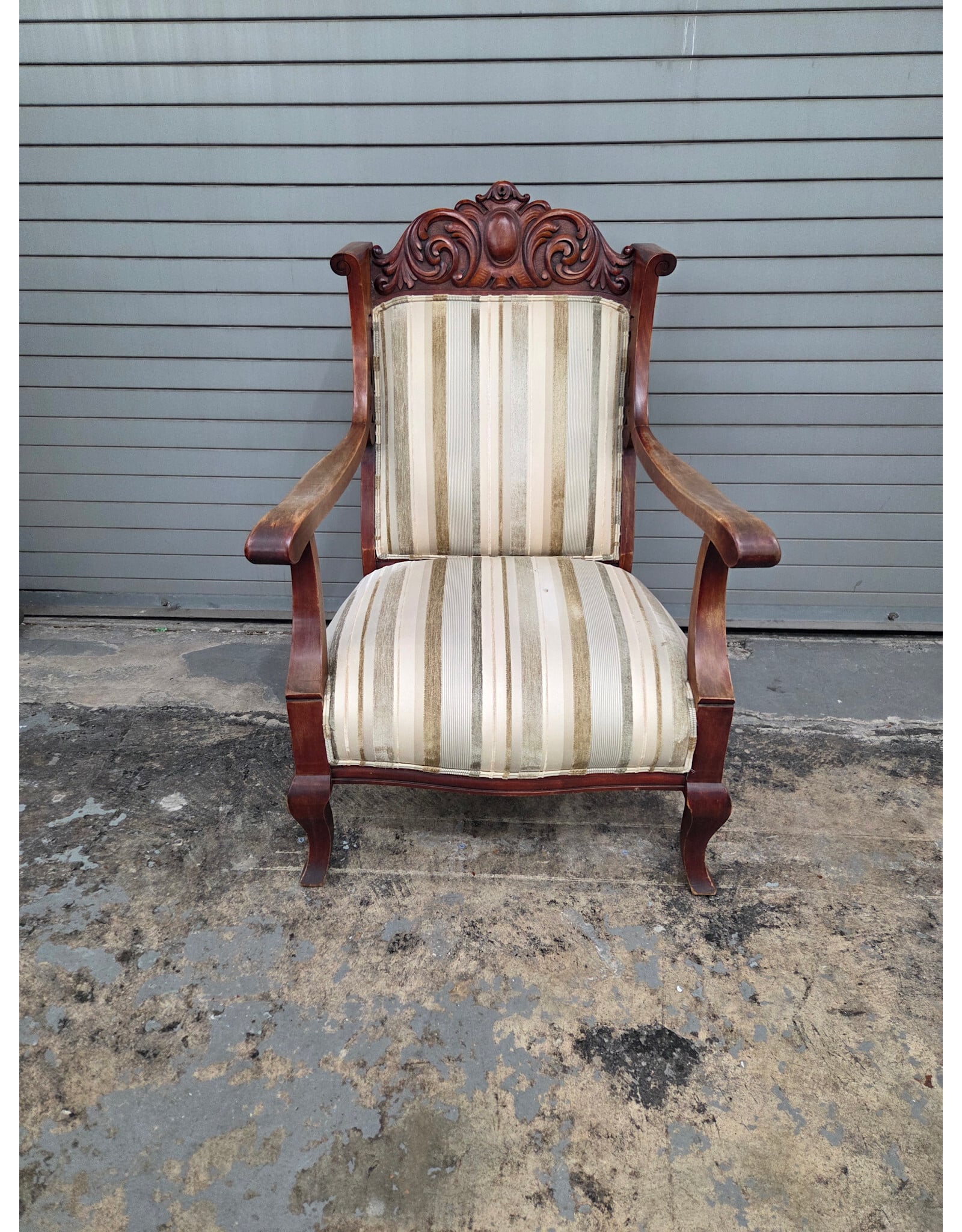 Victorian Style Upholstered Armchair with Footstool