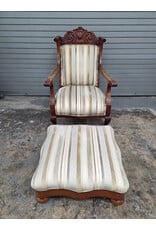 Victorian Style Upholstered Armchair with Footstool