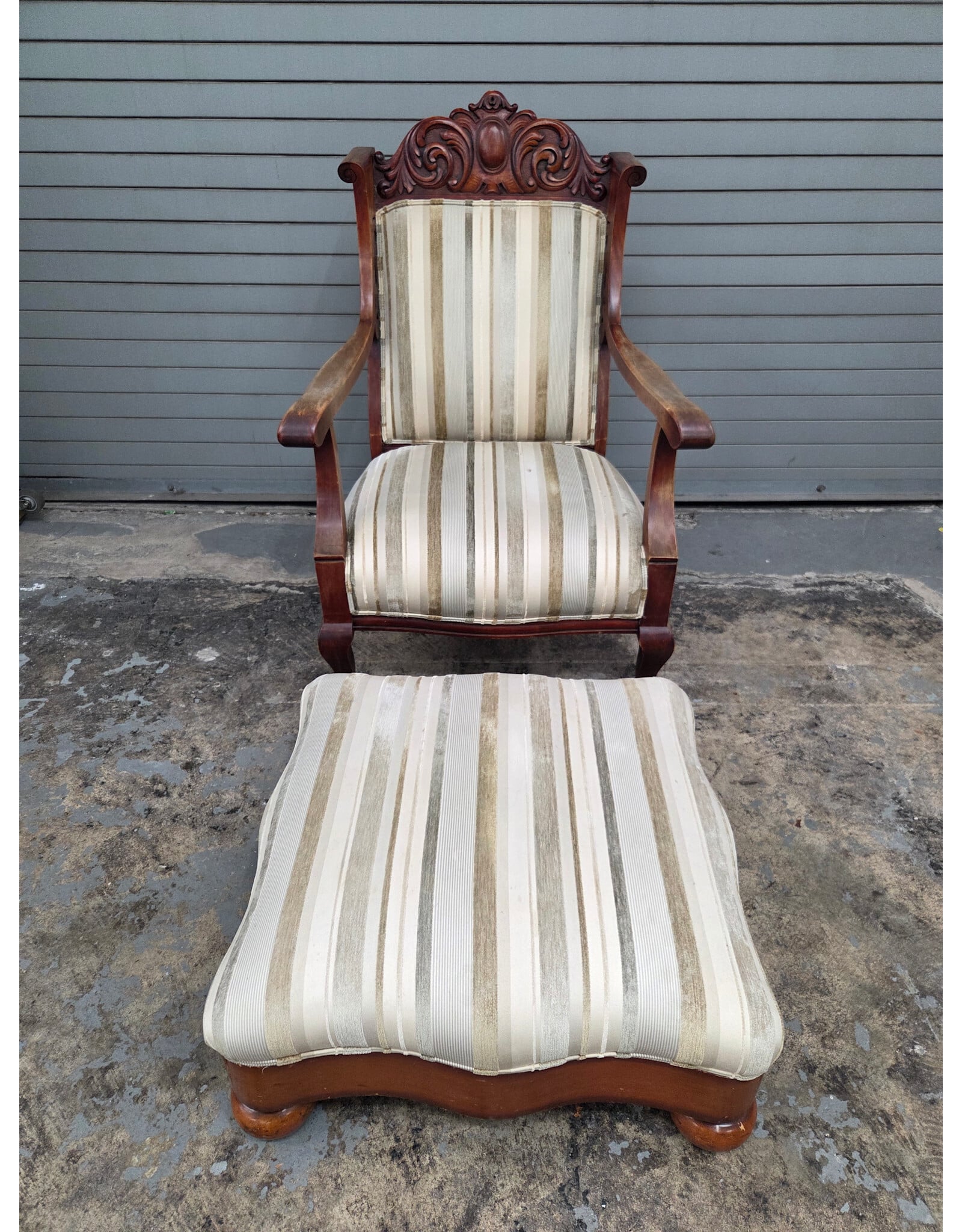Victorian Style Upholstered Armchair with Footstool