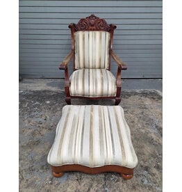 Victorian Style Upholstered Armchair with Footstool