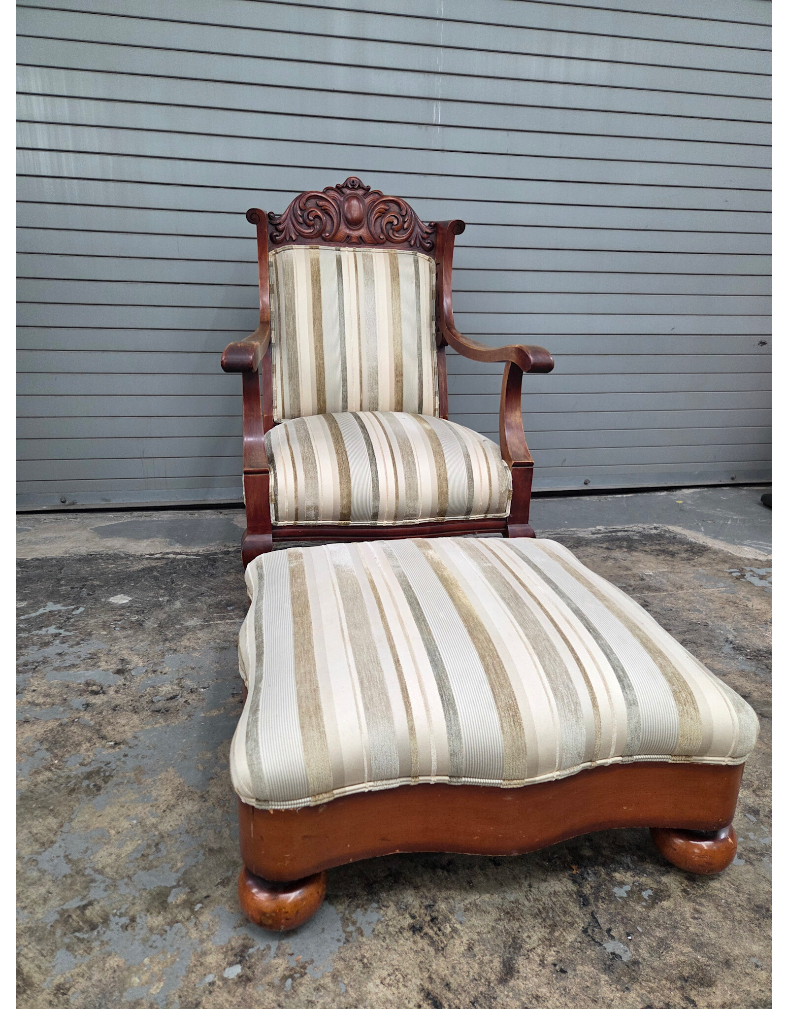 Victorian Style Upholstered Armchair with Footstool