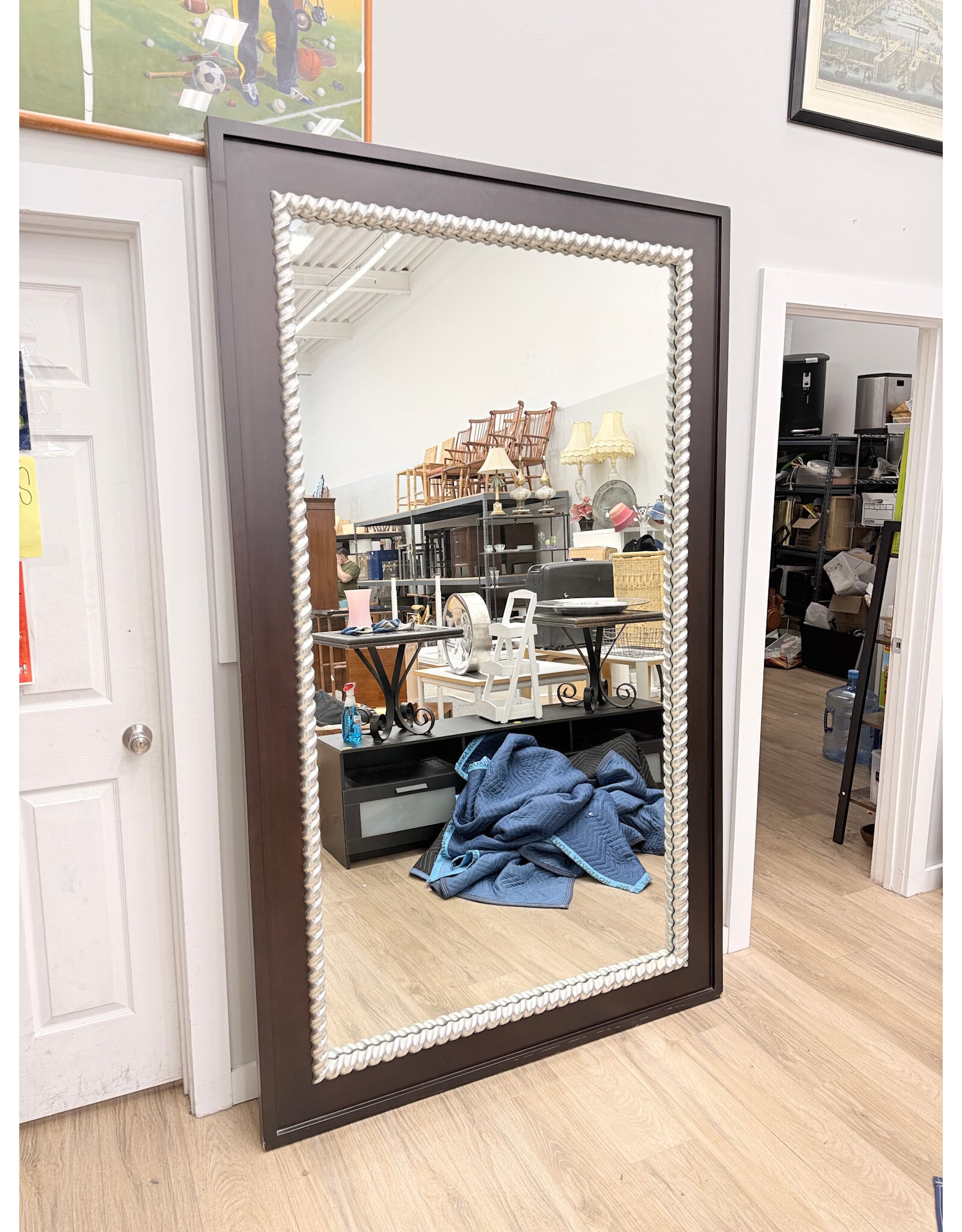 Large Dark Wood with Inner Braided Liner Mirror