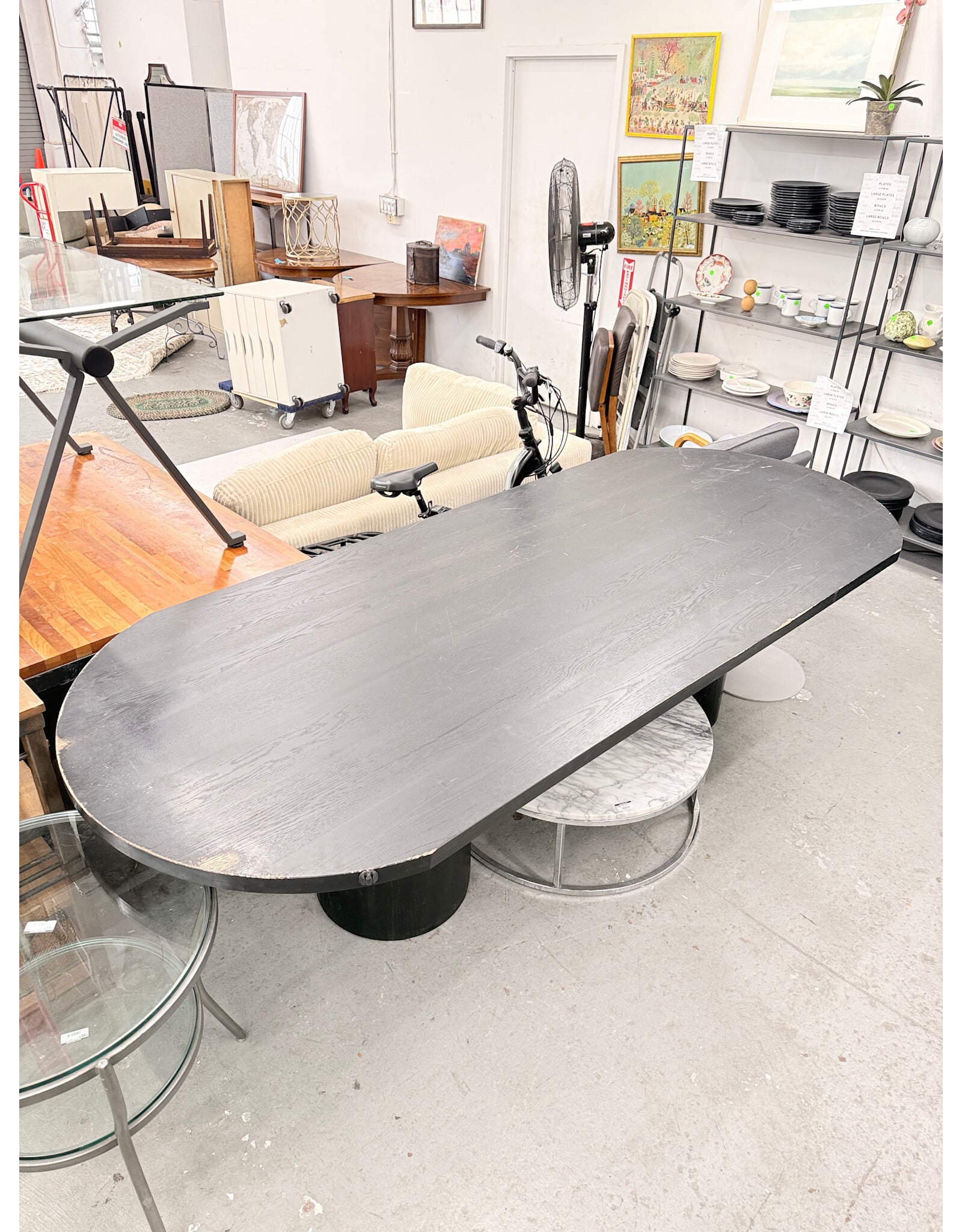 Large Oval Black Wood Dining Table