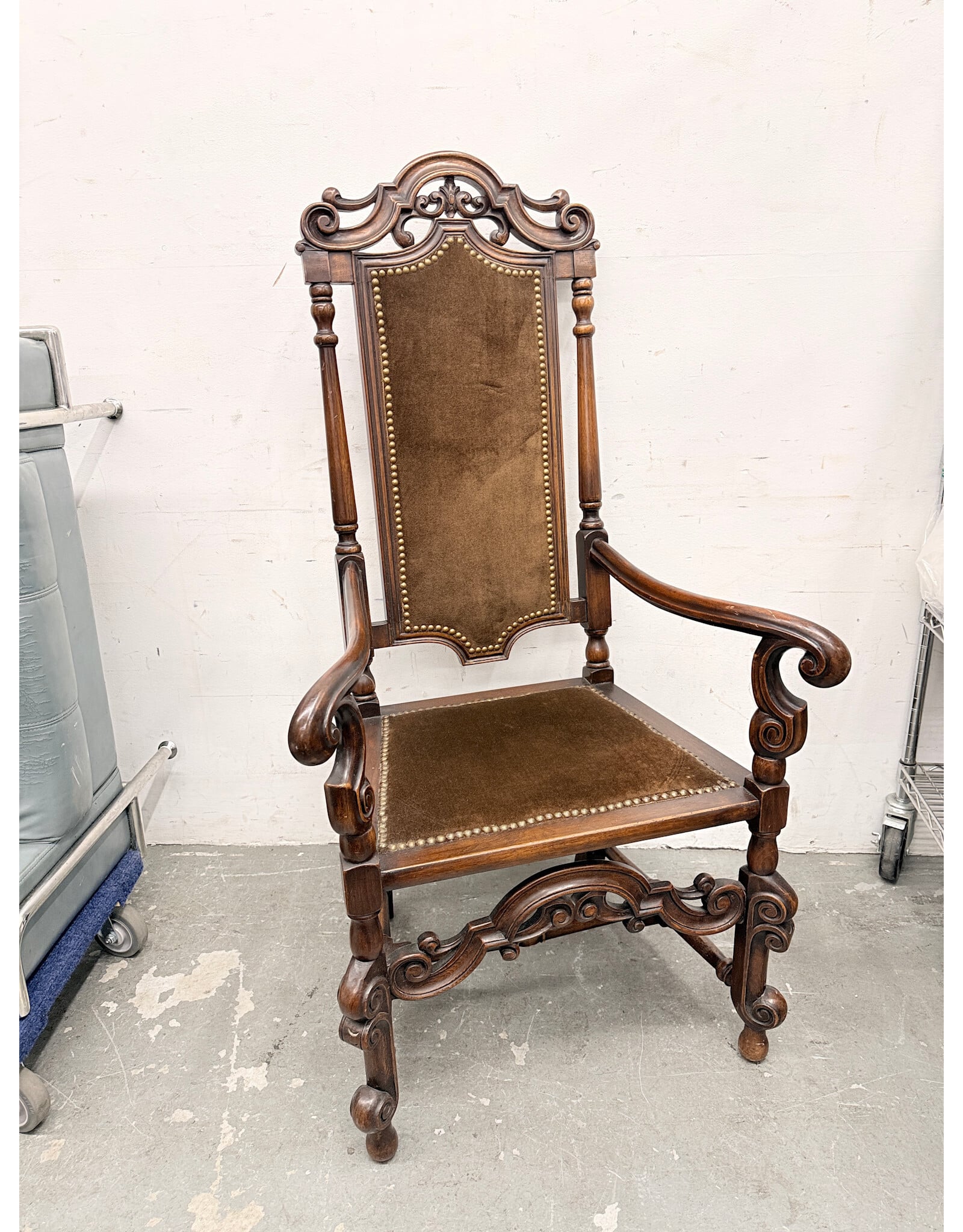 Antique High-Back Carved Armchair in Baroque Style