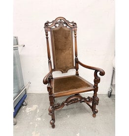 Antique High-Back Carved Armchair in Baroque Style