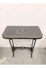 Vintage Style Rectangular Accent Table featuring Carved Dark Wood Top
