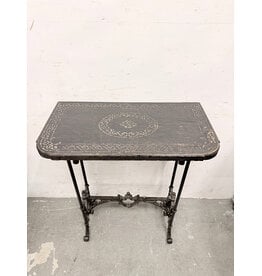 Vintage Style Rectangular Accent Table featuring Carved Dark Wood Top