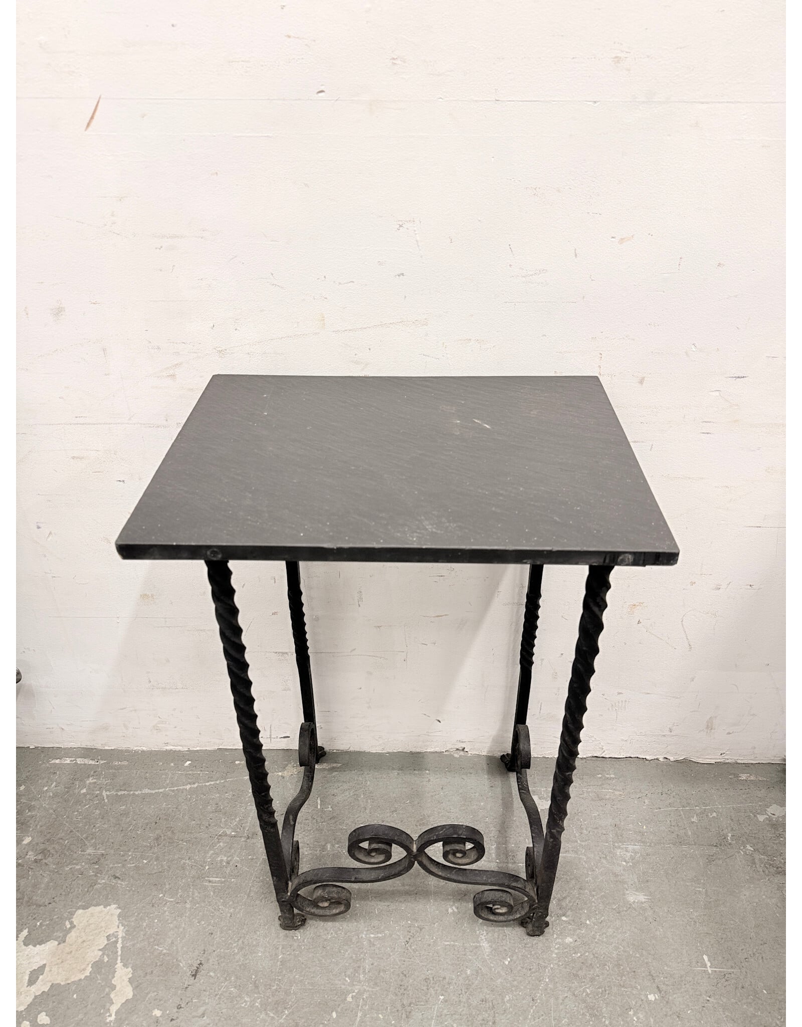 Antique-Style Wrought Iron Base with Dark Stone Top