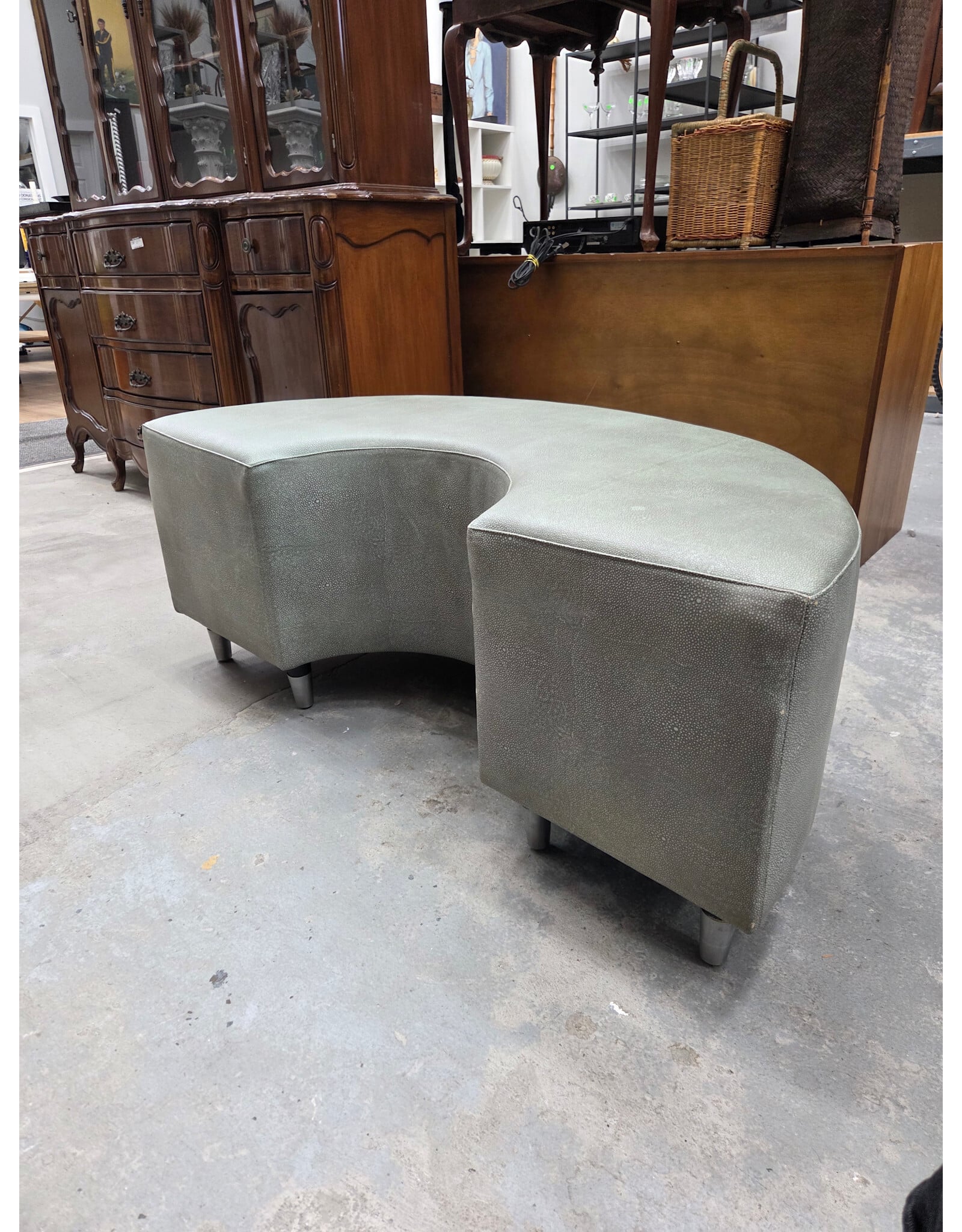 Curved Teal Upholstered Bench