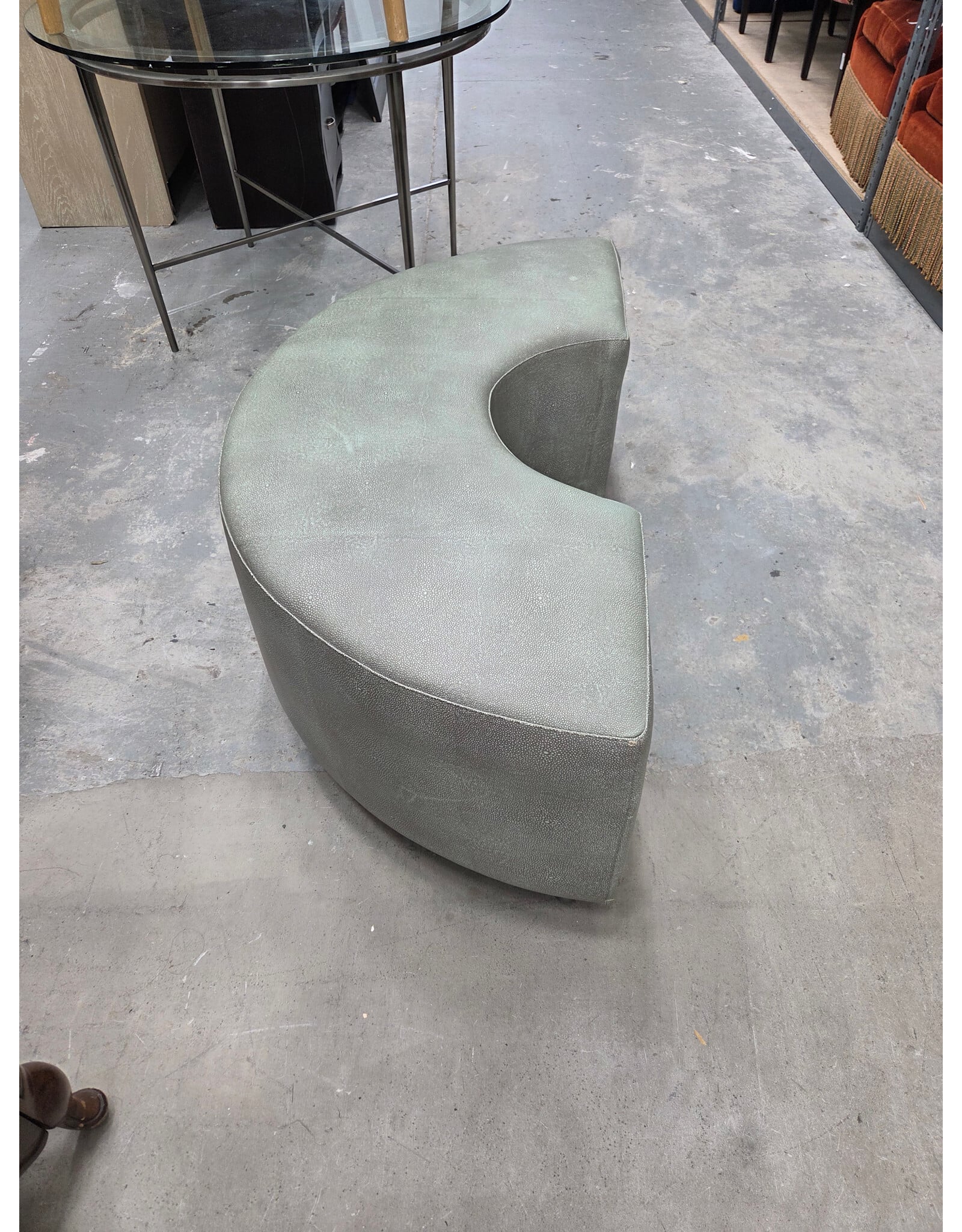 Curved Teal Upholstered Bench