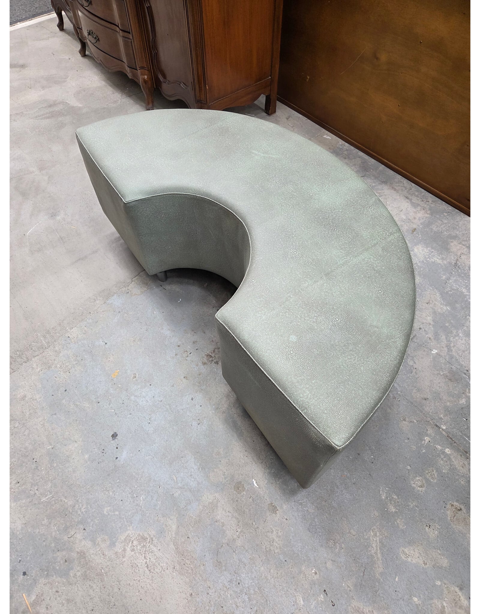 Curved Teal Upholstered Bench