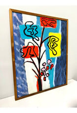 Abstract Flowers, framed painting--AS IS