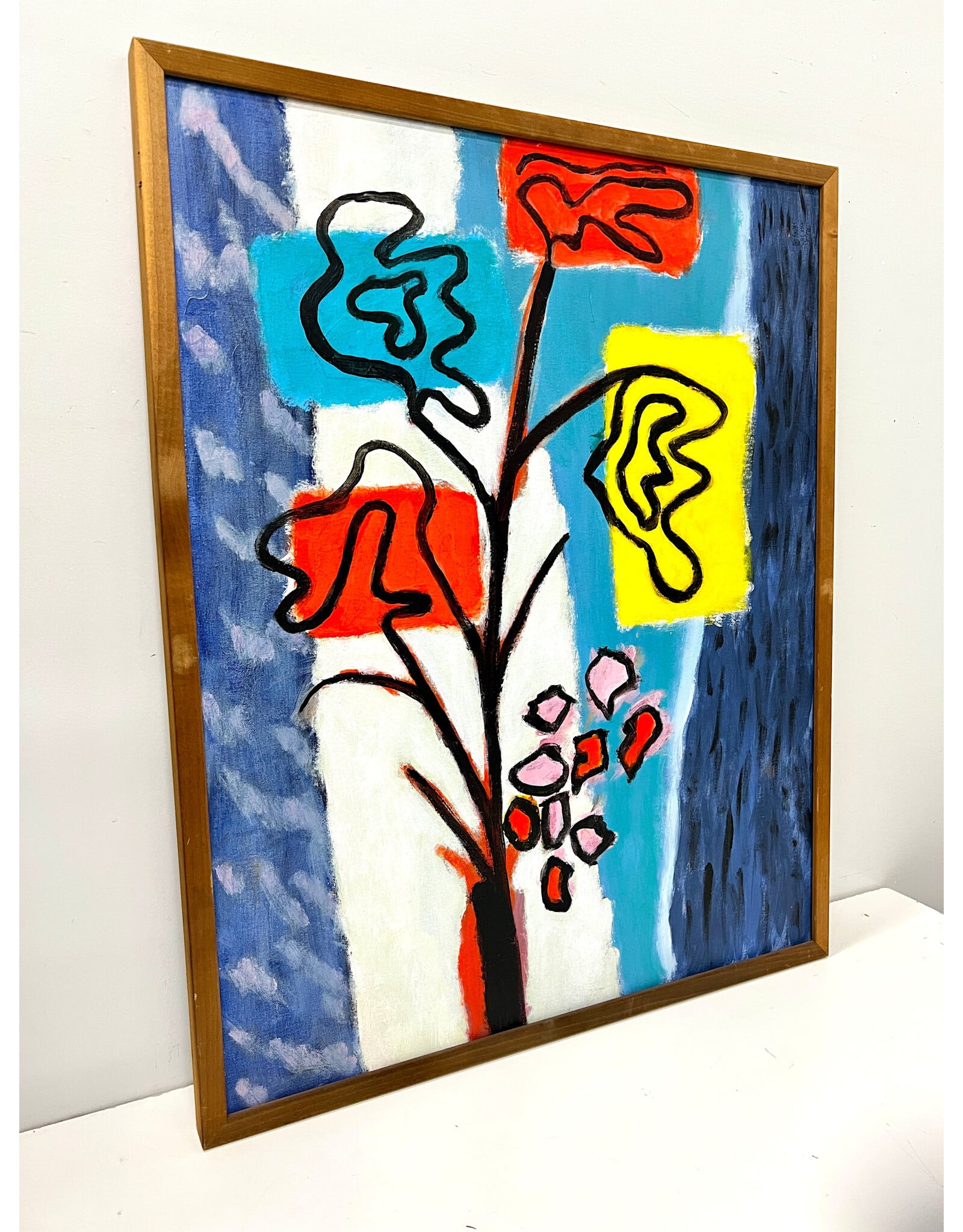 Abstract Flowers, framed painting--AS IS