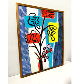 Abstract Flowers, framed painting--AS IS