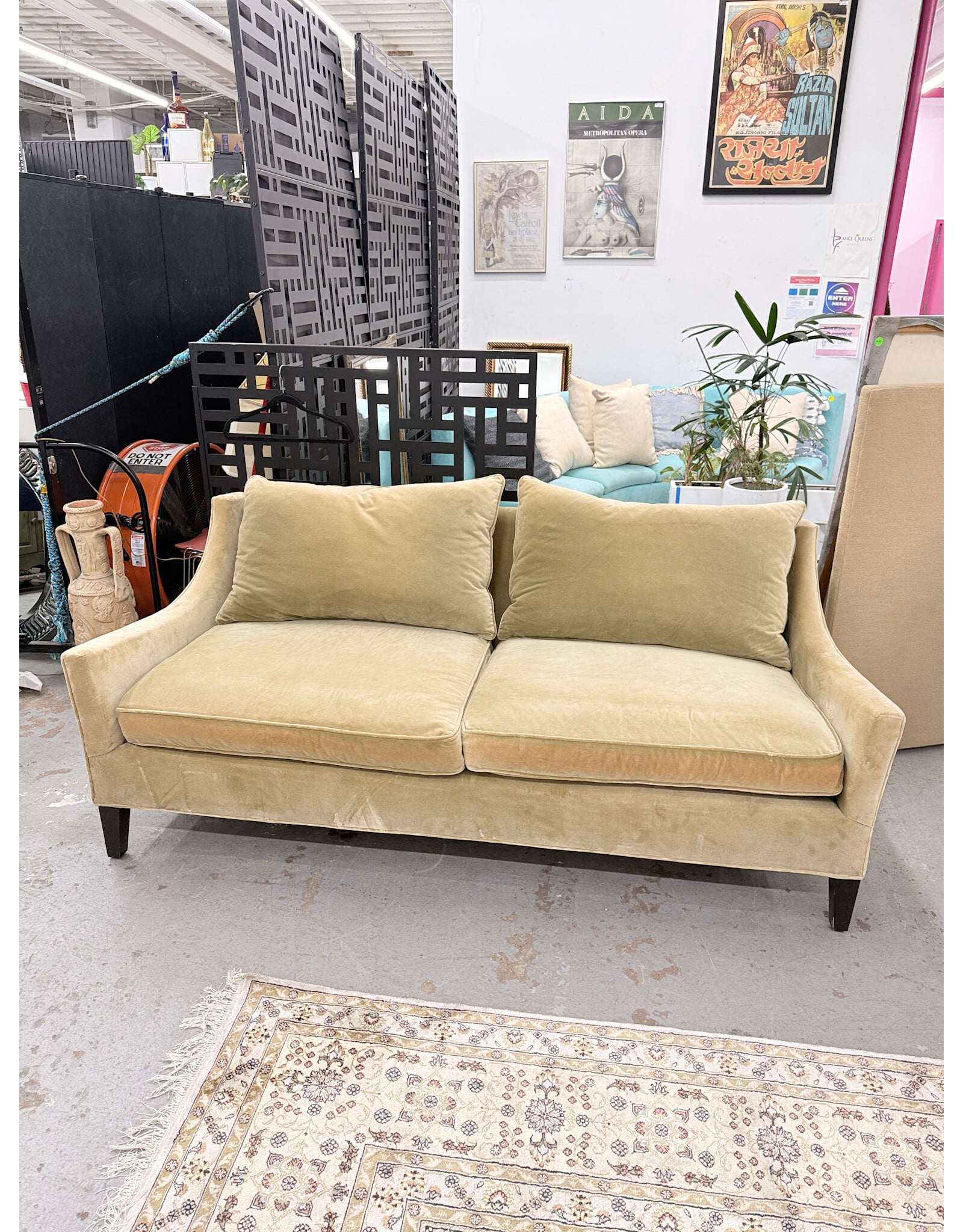 Crate&Barrel Green Slope Arm Sofa