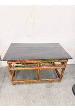 Vintage Chinese Black Lacquer & Bamboo Table