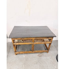 Vintage Chinese Black Lacquer & Bamboo Table