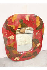 Vintage Handpainted Lacquered Mirror, Birds Flowers & Butterfly