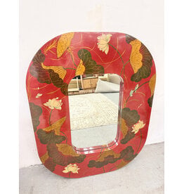 Vintage Handpainted Lacquered Mirror, Birds Flowers & Butterfly