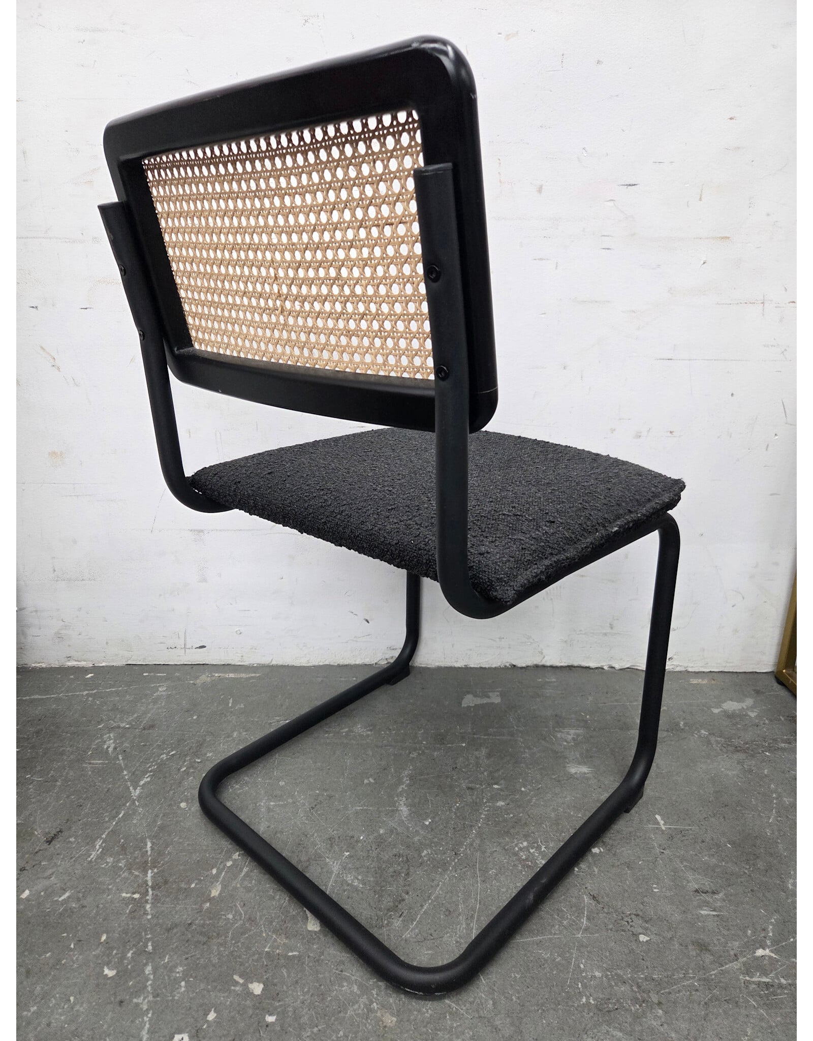 Modern Cantilever Cane Back with Boucle Seat Side Chair